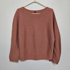 Uniqlo Womens S M 3D Coral Boat Neckline 100% Cotton Knit Sweater